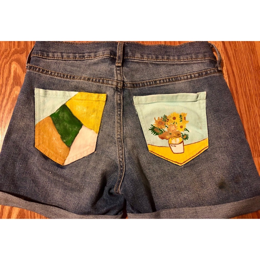 Hand Painted Van Gogh Sunflower Jean Shorts